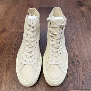 Tom Ford Cambridge Leather-Trimmed Suede High-Top Sneakers in Cream in UK 11